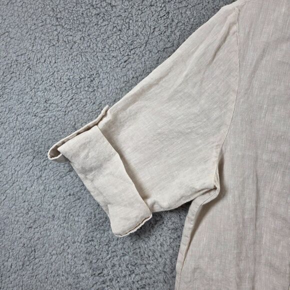 J. McLaughlin Women's Beige Linen Tunic Top Pleated Bodice Short Sleeve Size L - Picture 3 of 12